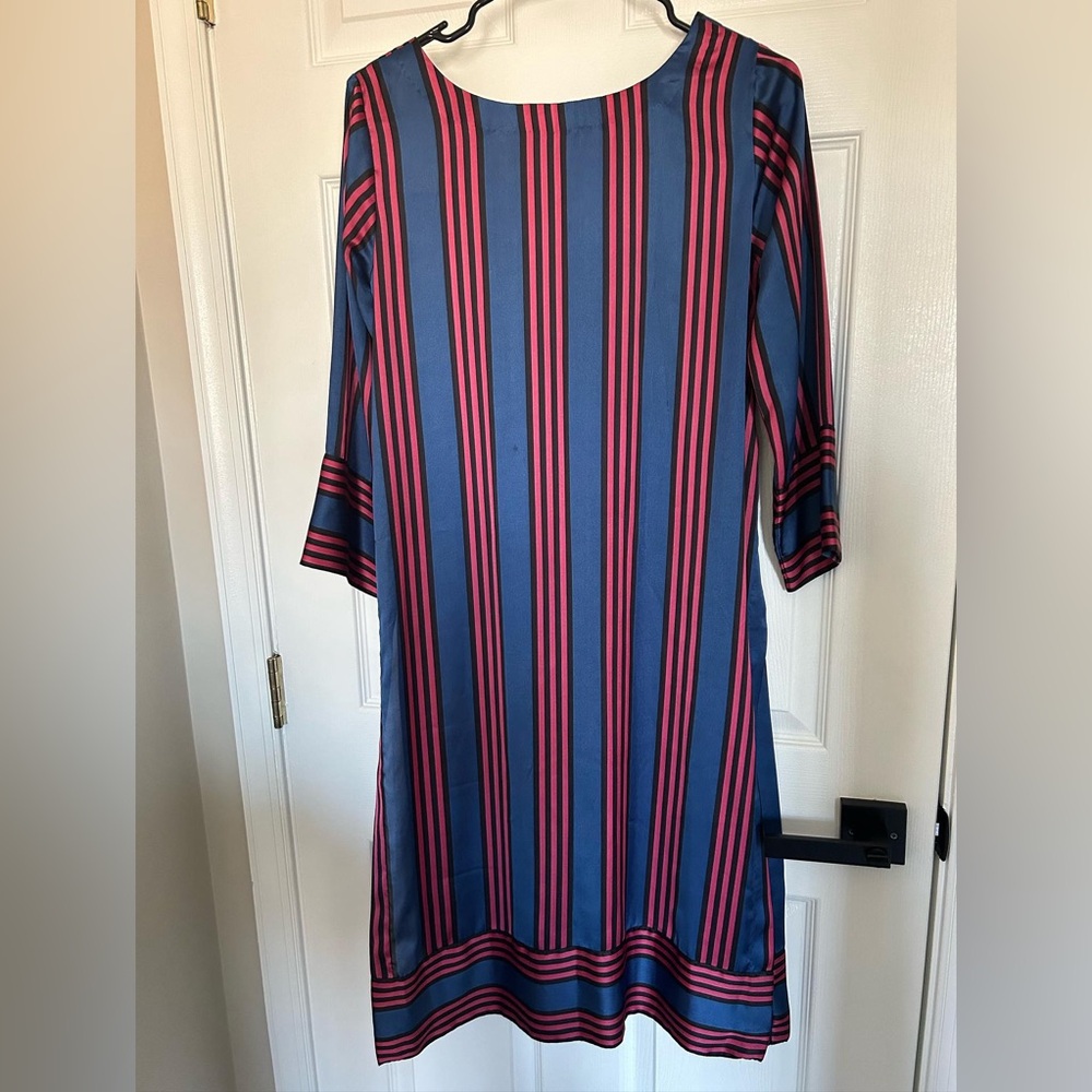 NEW SATIN SILK STRIPE SHIRT KURTA SZ S SANIA MASKATIYA KHAADI BLUE BLACK PINK